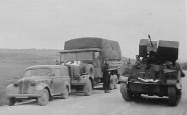 Flakpanzer Bren escorting a supply column