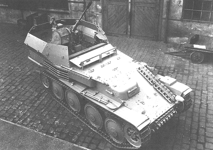 Flakpanzer 38(t) in the factory yard, side view